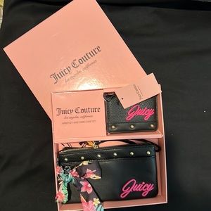 Juicy Couture NIB black wristlet and card/ID holder floral scarf bow